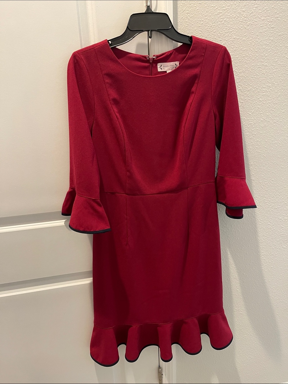 Women's Nanette Lepore Red Ruffle-Hem Dress with Bell Sleeves Like New